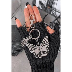 Killstar ✦ “Darkspell” Skull Butterfly Keychain ✦ Gothic Metal Accessory Black